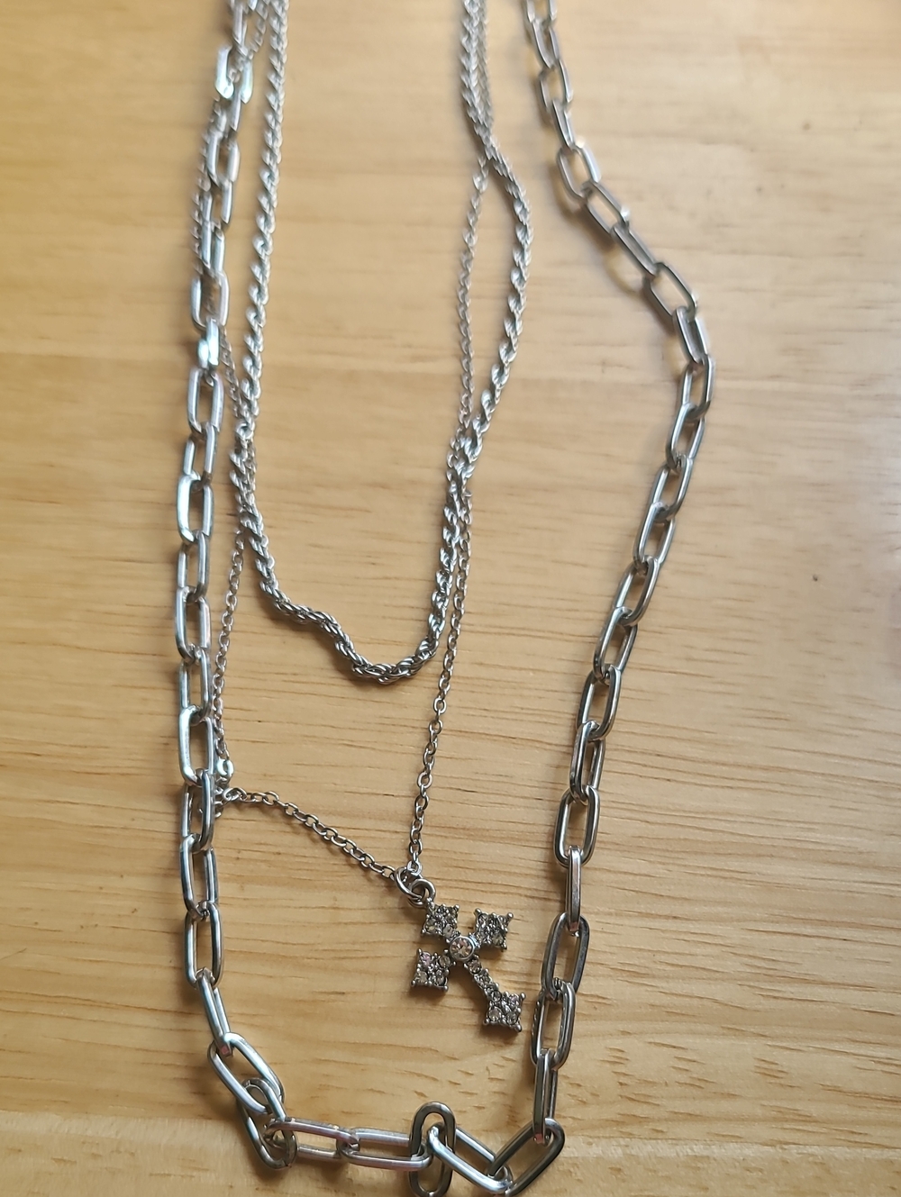 Silver-Tone Layered Cross Pendant Necklace - Silver